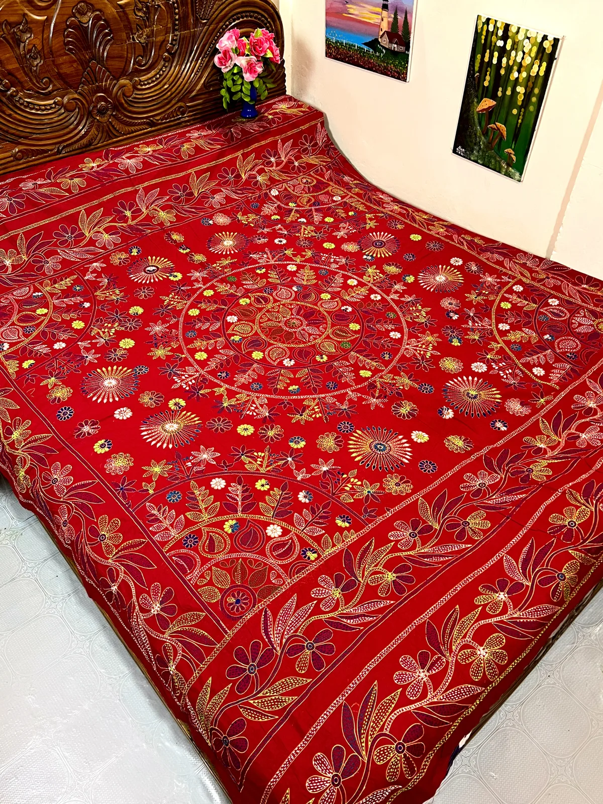 "King size" premium jamalpuri nakshi katha (maroon color-2)