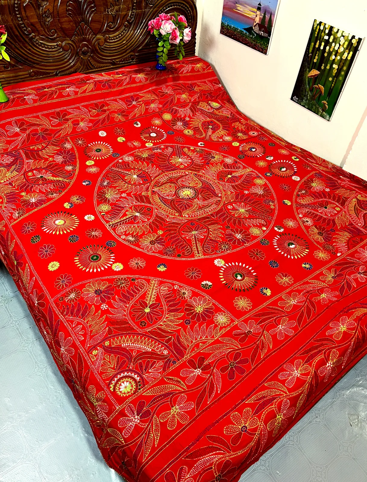 "King size" premium jamalpuri nakshi katha (red color)